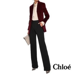 Chloe Black Noir Wool Wide Leg High Rise Trousers Pants